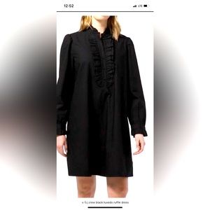 JCrew Black Ruffle Front Cotton Poplin Dress